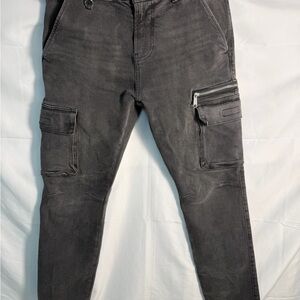 PacSun Mens 29x30 Slim Taper Jeans Black Cargo Pockets Stretch Cotton Denim